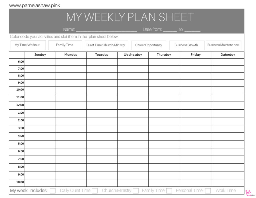 Weekly Plan Sheet